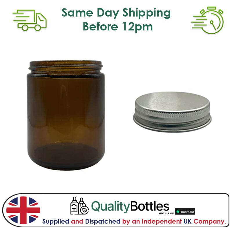 250ml Amber Glass Jar With Silver Aluminium Lid - Pack of 15