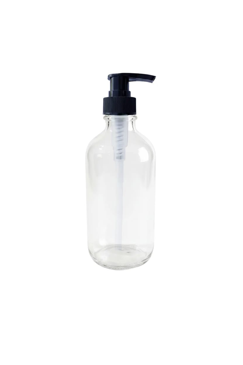 250ml Clear Boston Bottle with Black Lotion Pump Dispenser