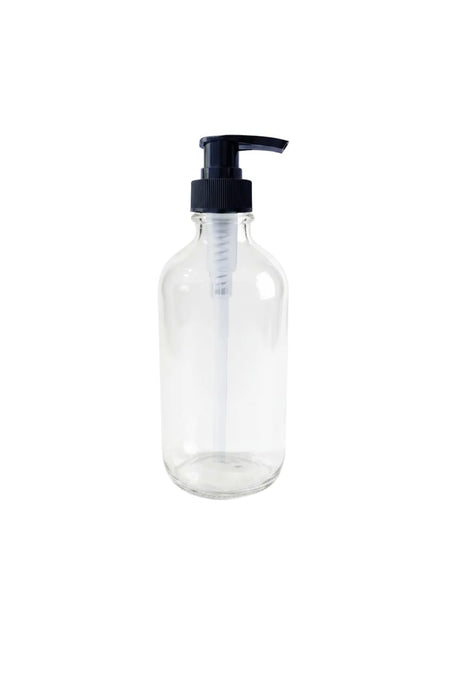 250ml Clear Boston Bottle with Black Lotion Pump Dispenser