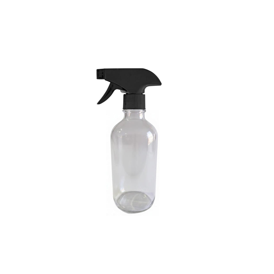 250ml Clear Boston Bottle with Black Trigger Spray Nozzle