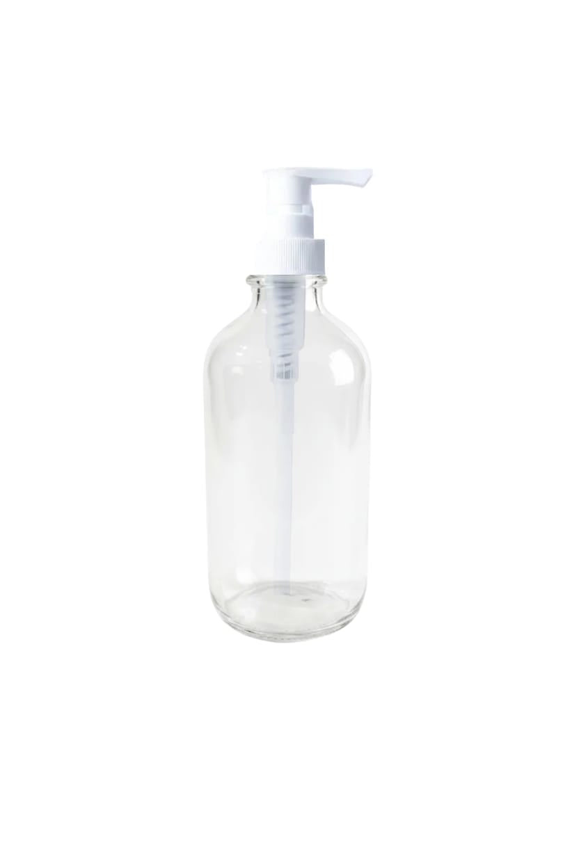 250ml Clear Boston Bottle with White Lotion Pump Dispenser