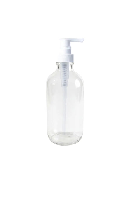 250ml Clear Boston Bottle with White Lotion Pump Dispenser