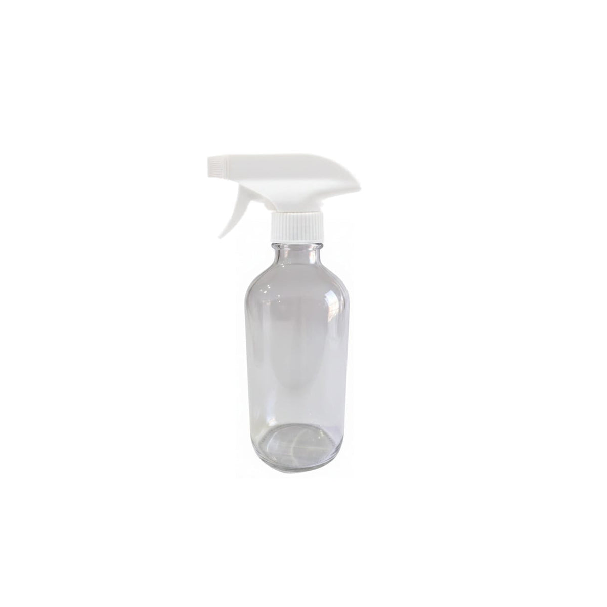 250ml Clear Boston Bottle with White Trigger Spray Nozzle