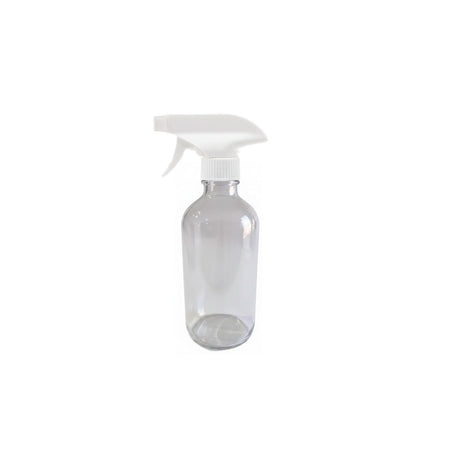 250ml Clear Boston Bottle with White Trigger Spray Nozzle