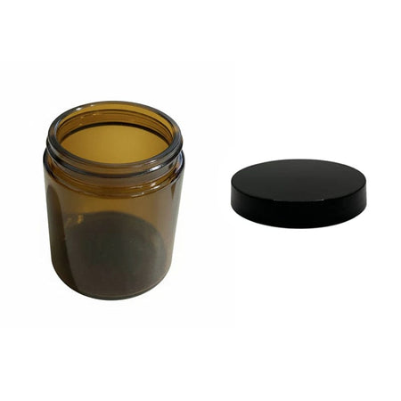 250ml Premium Amber Glass Jar With Black PP Lid - Pack of 15