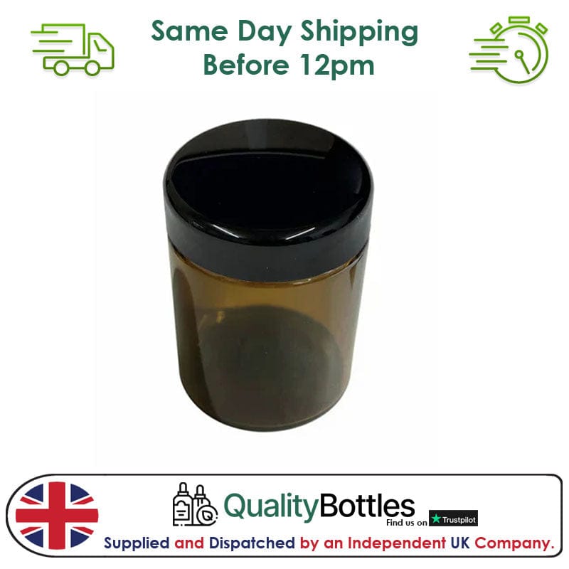 250ml Premium Amber Glass Jar with Black SAN Cap - Pack of 12