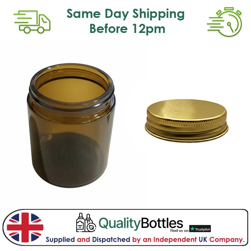 250ml Premium Amber Glass Jar With Gold Aluminium Lid - Pack of 15
