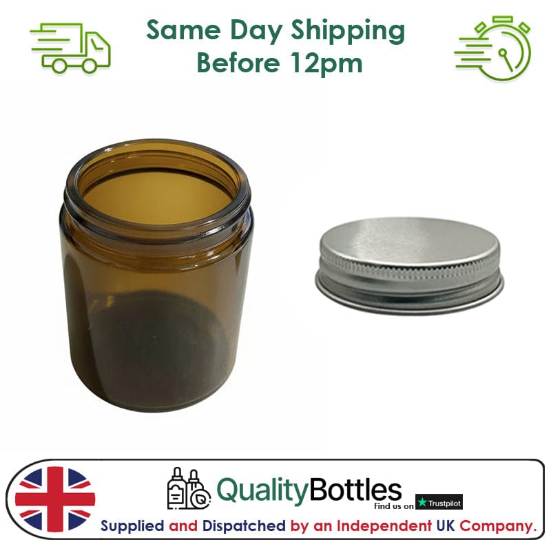 250ml Premium Amber Glass Jar With Silver Aluminium Lid - Pack of 15