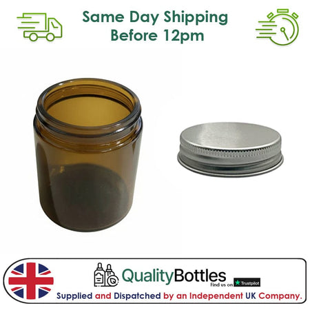 250ml Premium Amber Glass Jar With Silver Aluminium Lid - Pack of 15