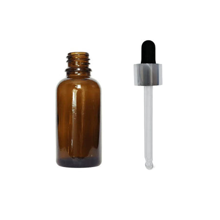 30ml Amber Glass Dropper Bottle with Black & Silver Dropper