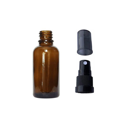 30ml Amber Glass Dropper Bottle with Black Tamper Evident Atomiser and Smoke Tinted Over Cap (Type III)