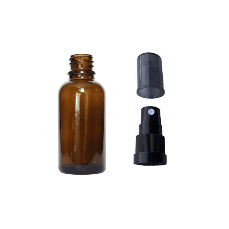30ml Amber Glass Dropper Bottle with Black Tamper Evident Atomiser and Smoke Tinted Over Cap (Type III)