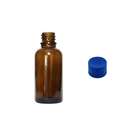 30ml Amber Glass Dropper Bottle with Blue PP Wadded Cap DIN 18mm