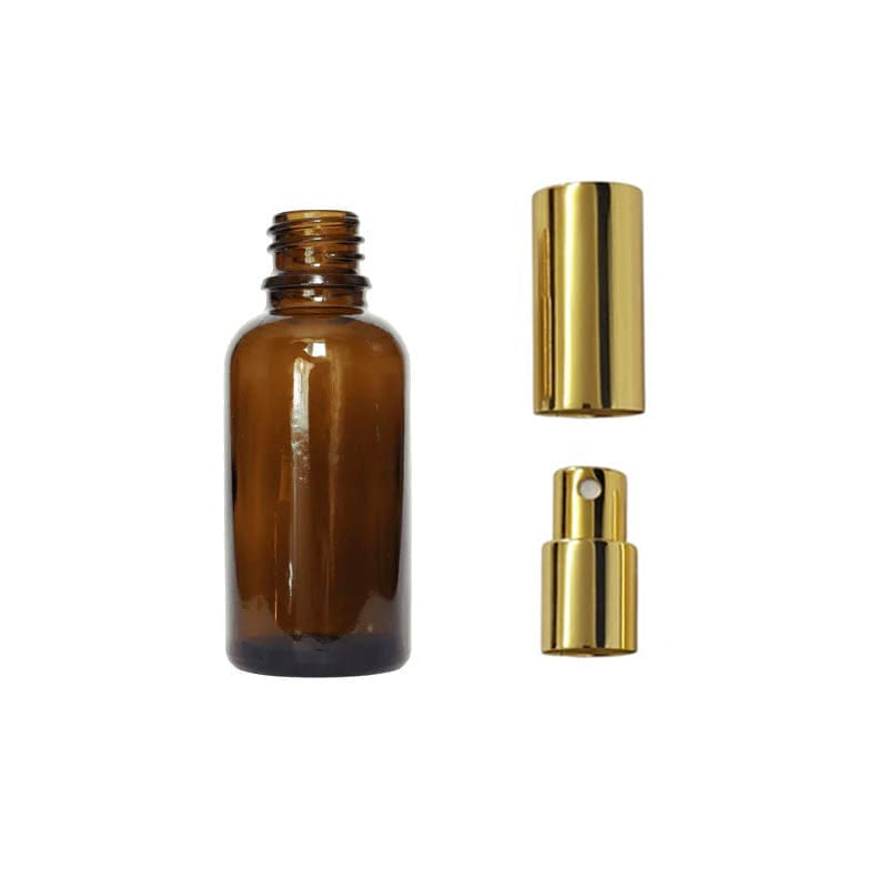 30ml Amber Glass Dropper Bottle with Gold Atomiser with Gold Over Cap