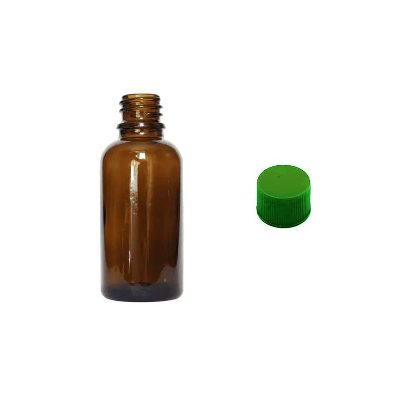 30ml Amber Glass Dropper Bottle with Green PP Wadded Cap DIN 18mm