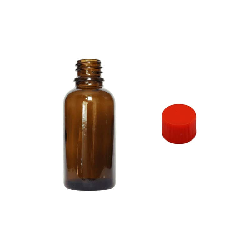 30ml Amber Glass Dropper Bottle with Red PP Wadded Cap DIN 18mm