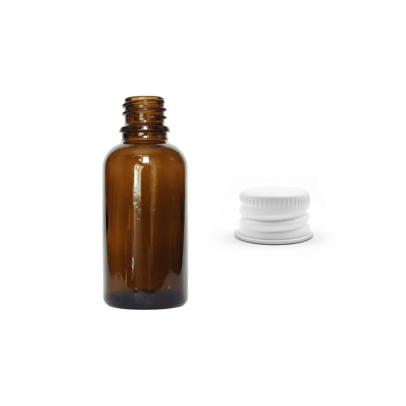 30ml Amber Glass Dropper Bottle with White Aluminium Cap