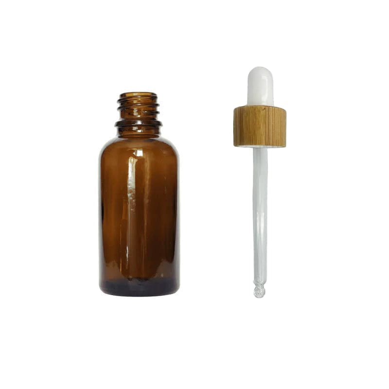 30ml Amber Glass Dropper Bottle with White Bamboo Dropper