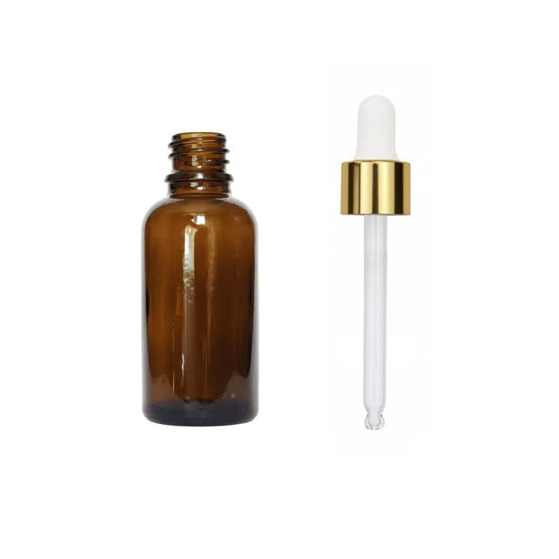 30ml Amber Glass Dropper Bottle with White & Gold Dropper