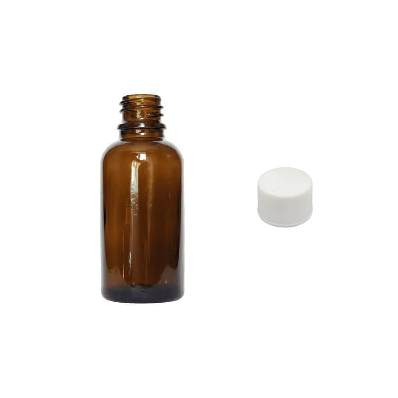 30ml Amber Glass Dropper Bottle with White PP Wadded Cap DIN 18mm