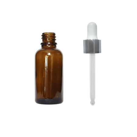 30ml Amber Glass Dropper Bottle with White & Silver Dropper