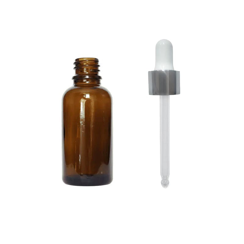 30ml Amber Glass Dropper Bottle with White & Silver Dropper