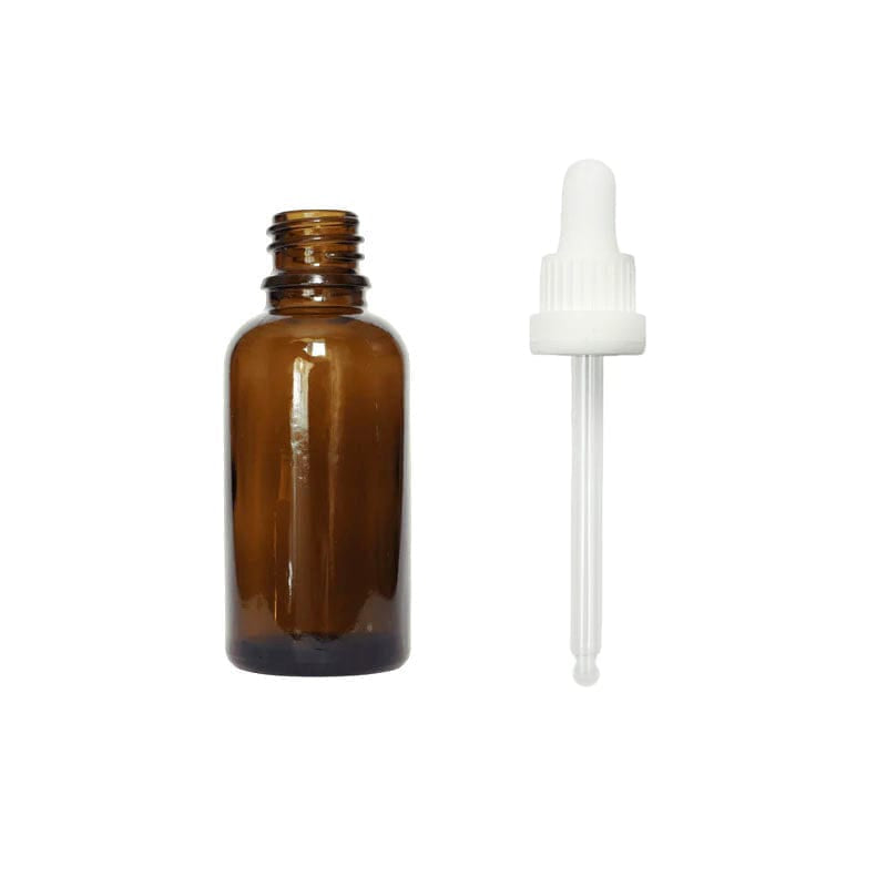 30ml Amber Glass Dropper Bottle with White Tamper Evident Dropper (Type III)