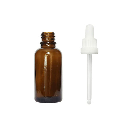 30ml Amber Glass Dropper Bottle with White Tamper Evident Dropper (Type III)