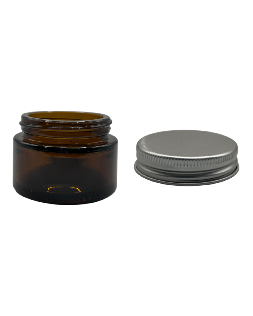 30ml Amber Glass Jar With Silver Aluminium Lid - Pack of 15