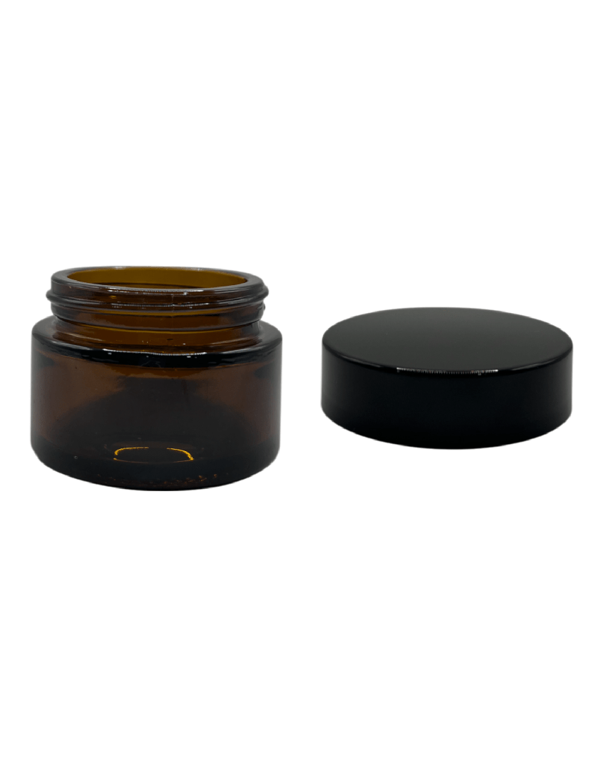 30ml Amber Glass Jar With Black ABS Lid - Pack of 15