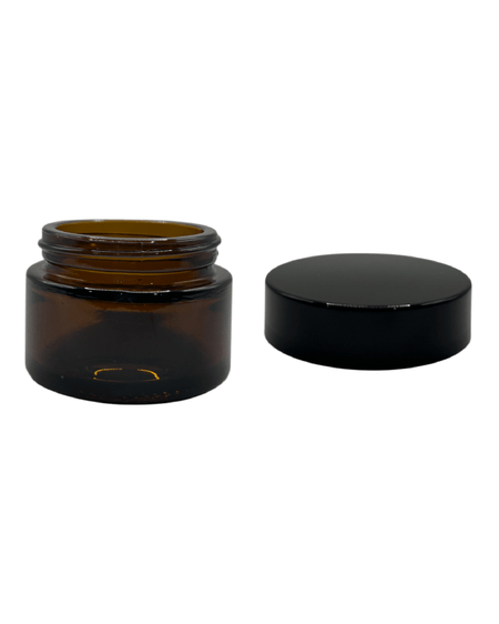30ml Amber Glass Jar With Black ABS Lid - Pack of 15