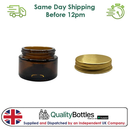 30ml Amber Glass Jar With Gold Aluminium Lid - Pack of 15