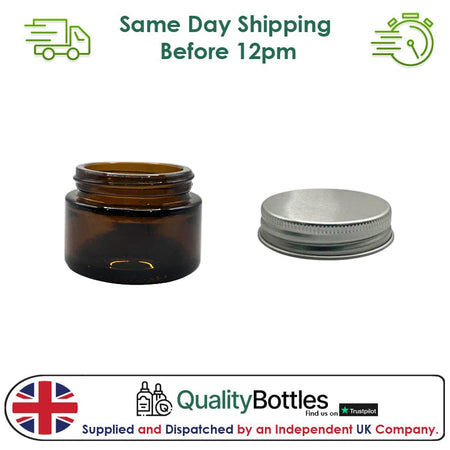 30ml Amber Glass Jar With Silver Aluminium Lid - Pack of 15