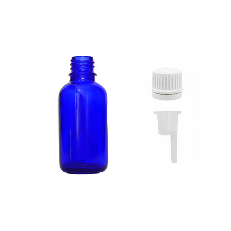 30ml Blue Glass Dropper Bottle with 0.6mm Dripper Insert and Tamper Evident White Cap (Type II)