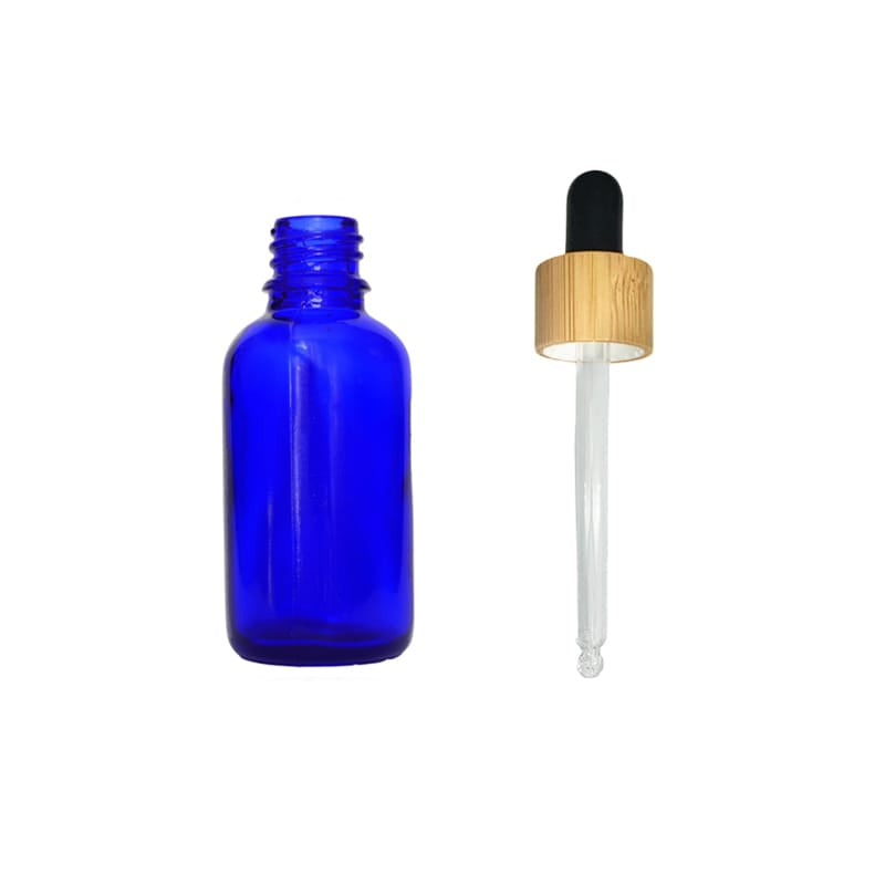30ml Blue Glass Dropper Bottle with Black Bamboo Dropper