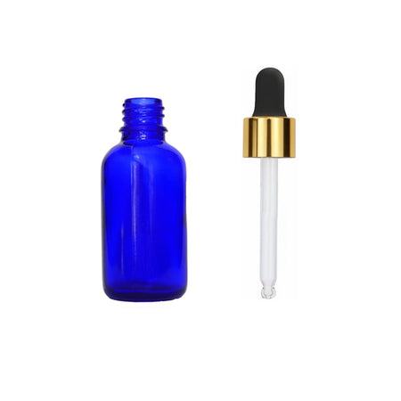 30ml Blue Glass Dropper Bottle with Black & Gold Dropper