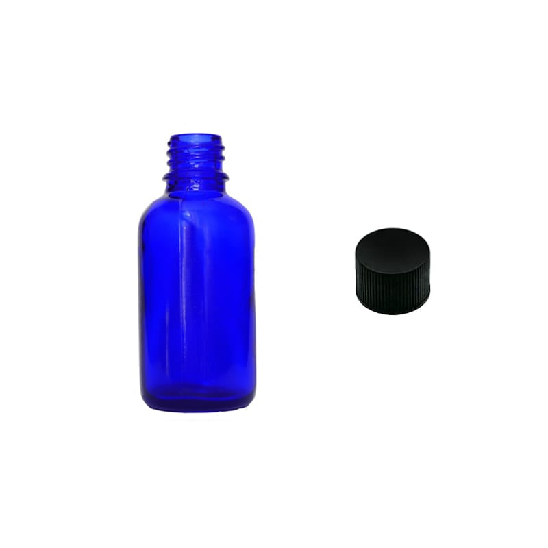 30ml Blue Glass Dropper Bottle with Black PP Wadded Cap DIN 18mm