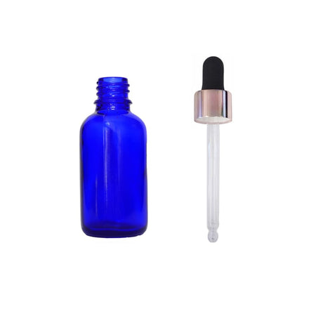 30ml Blue Glass Dropper Bottle with Black & Rose Gold Dropper