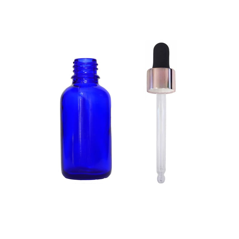 30ml Blue Glass Dropper Bottle with Black & Rose Gold Dropper