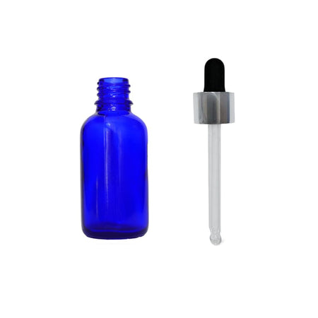 30ml Blue Glass Dropper Bottle with Black & Silver Dropper