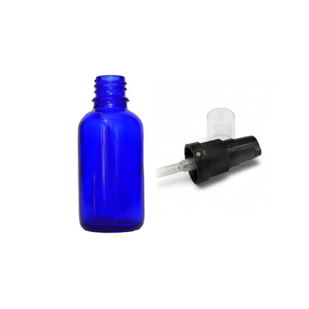30ml Blue Glass Dropper Bottle with Black Tamper Evident Lotion Pump and Clear Over Cap (Type III)