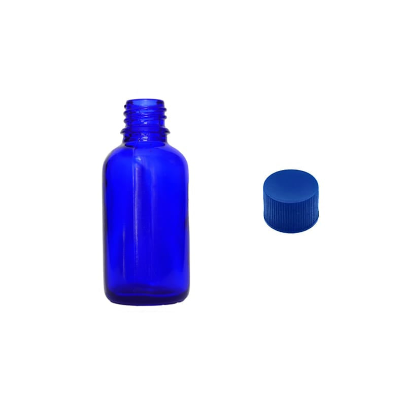 30ml Blue Glass Dropper Bottle with Blue PP Wadded Cap DIN 18mm