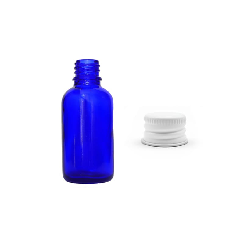 30ml Blue Glass Dropper Bottle with White Aluminium Cap