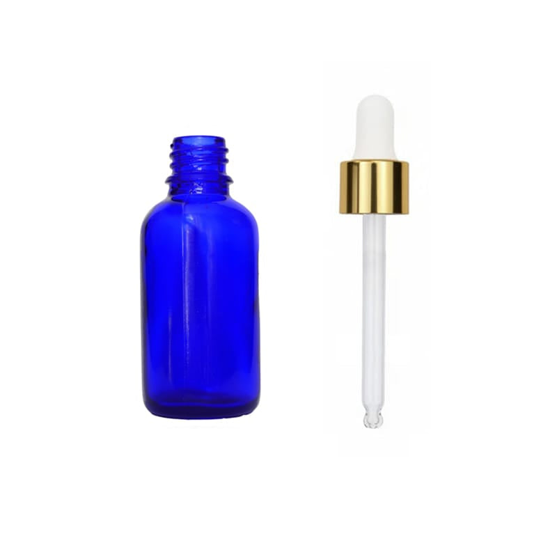 30ml Blue Glass Dropper Bottle with White & Gold Dropper