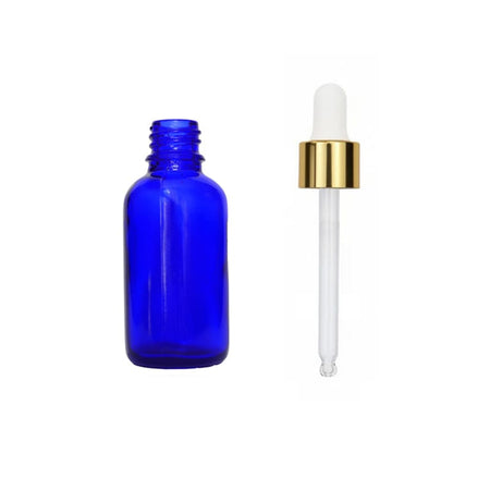 30ml Blue Glass Dropper Bottle with White & Gold Dropper