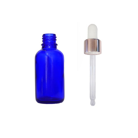 30ml Blue Glass Dropper Bottle with White & Rose Gold Dropper