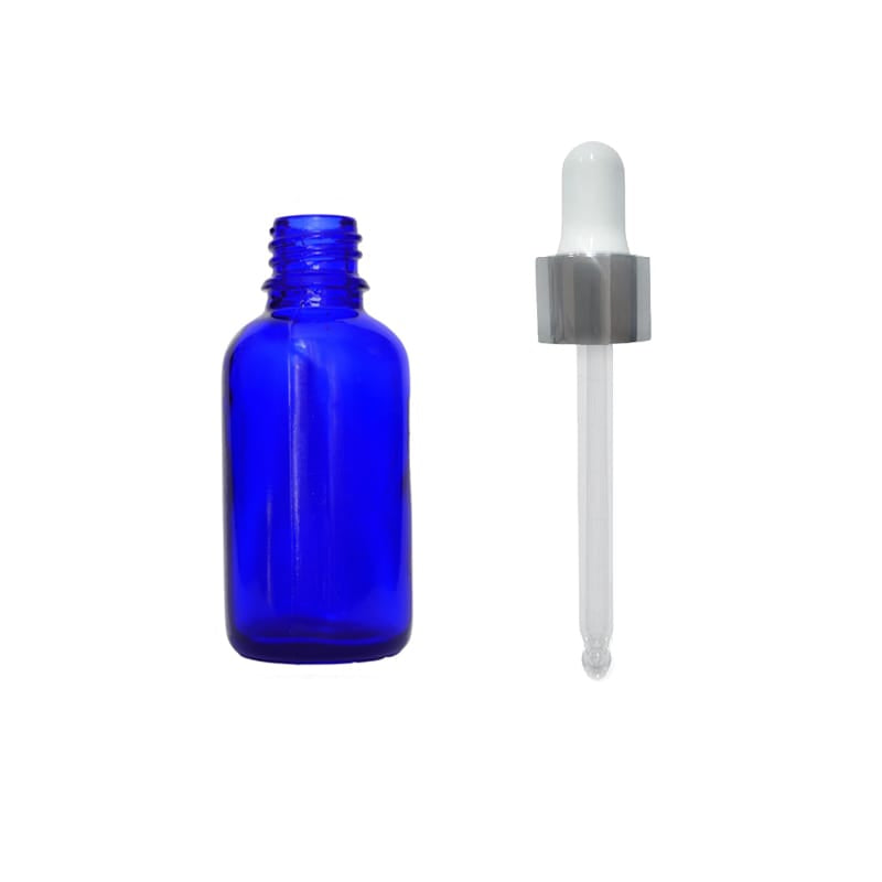 30ml Blue Glass Dropper Bottle with White & Silver Dropper