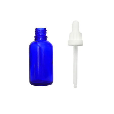 30ml Blue Glass Dropper Bottle with White Tamper Evident Dropper (Type III)