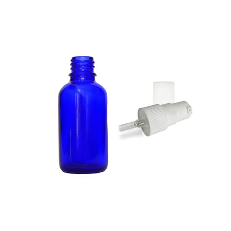 30ml Blue Glass Dropper Bottle with White Tamper Evident Lotion Pump and Clear Over Cap (Type III)