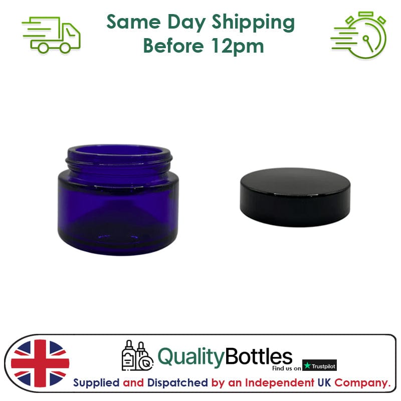 30ml Blue Glass Jar With Black ABS Lid - Pack of 15